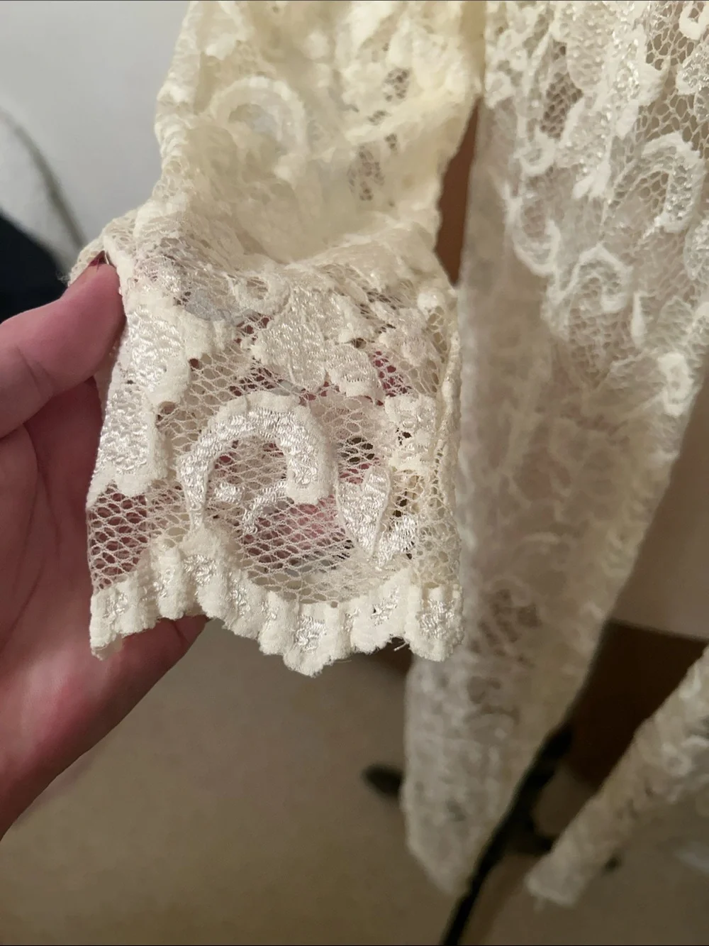 Ivory Lace Tie-Front Cardigan. L. Great shape!